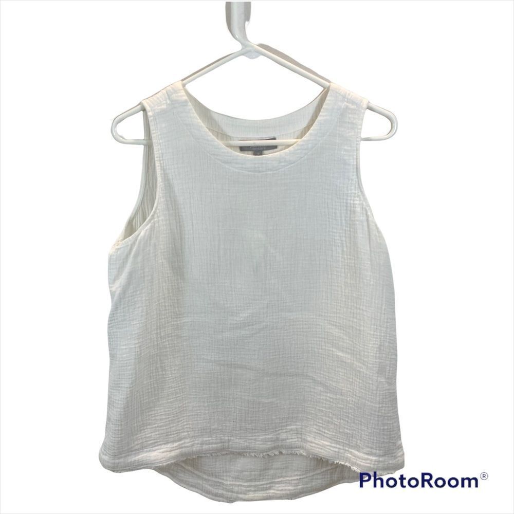 Ladies Marled Essentials‎ White Sleeveless Textured Raw Hem Blouse Size Medium - Picture 7 of 11
